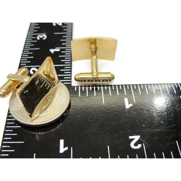 Signed Anson 12K Gold Filled Smooth Curved Rectangle Cufflinks - Picture 5 of 10